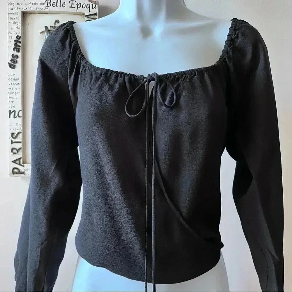 TOBI Black Cropped Wrap Top Size L